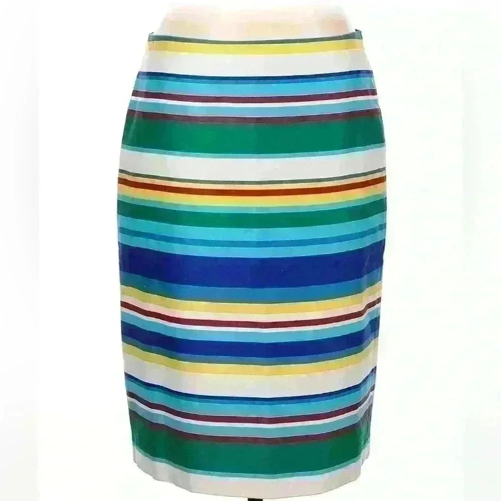 TALBOTS MULTICOLORED STRIPED LINED SKIRT 100% cotton Size 12 PREPPY SPECIAL